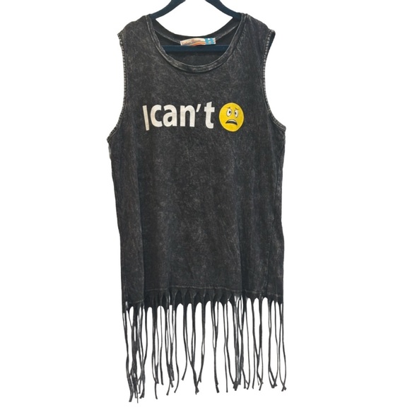 Vintage Havana Other - Girls Vintage Havana “I can’t” emoji 100% Cotton sleeveless fringe tank top✨